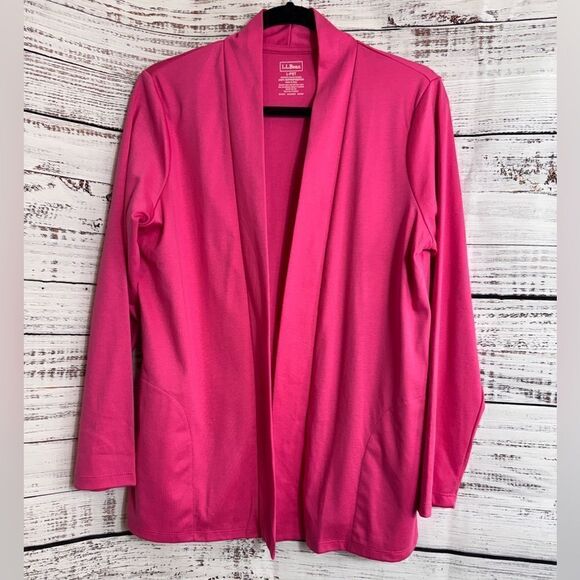 L.L. Bean Front Cardigan womens size Petite Large pima cotton open with pockets - Picture 3 of 11